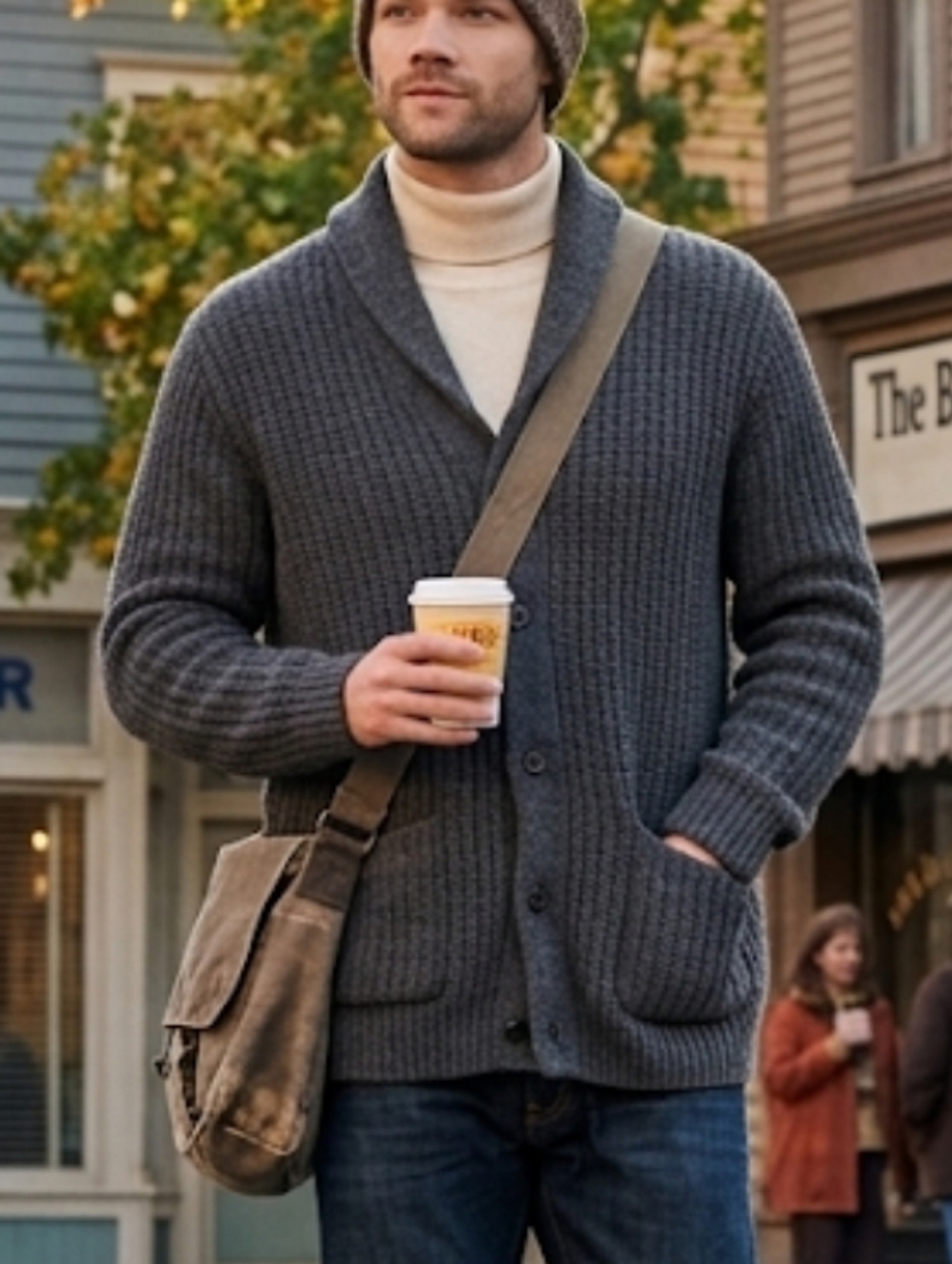 L.L. Bean 100% Lambswool Shawl Collar Cardigan Sweater - Gray Shaker Knit Mens L